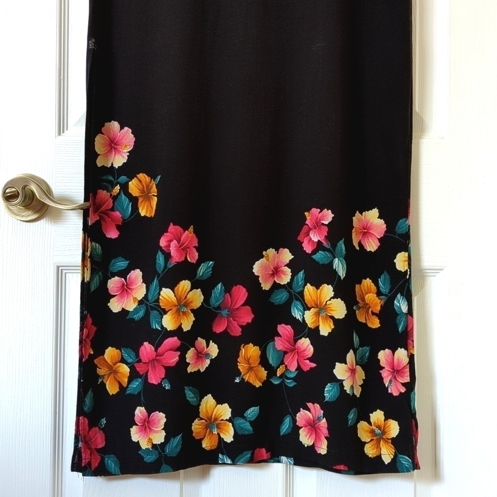 Jantzen 90's Vintage Floral Sleeveless Side Slit Swim Cover Up Midi Dress Black - Picture 13 of 13